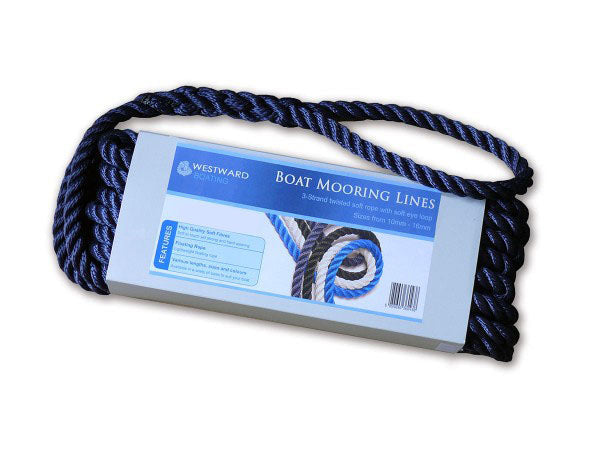 A Pair of Boat Mooring Lines with Soft Eye Loop - 14mm Navy