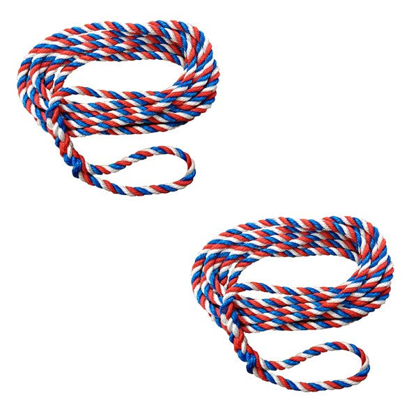 A Pair of Mooring Lines with Soft Eye Loop – 14mm – Red, White and Blue