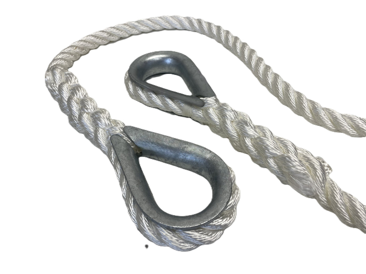 3-Strand Boat Mooring Strop, 2 x Galv Hard Eyes, Mooring Rope, Boat Ro ...
