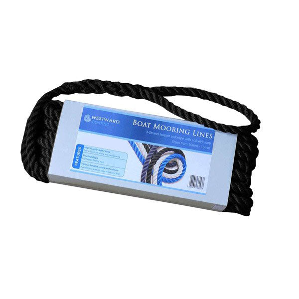 A Pair of Boat Mooring Lines with Soft Eye Loop - 14mm Black