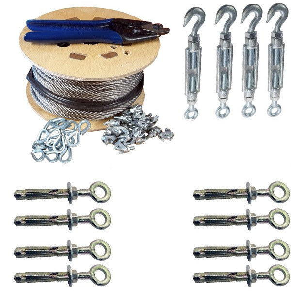 Wire Rope Kit - 2.5mm Wire, Wire Cutters, Tensioners and Anchors