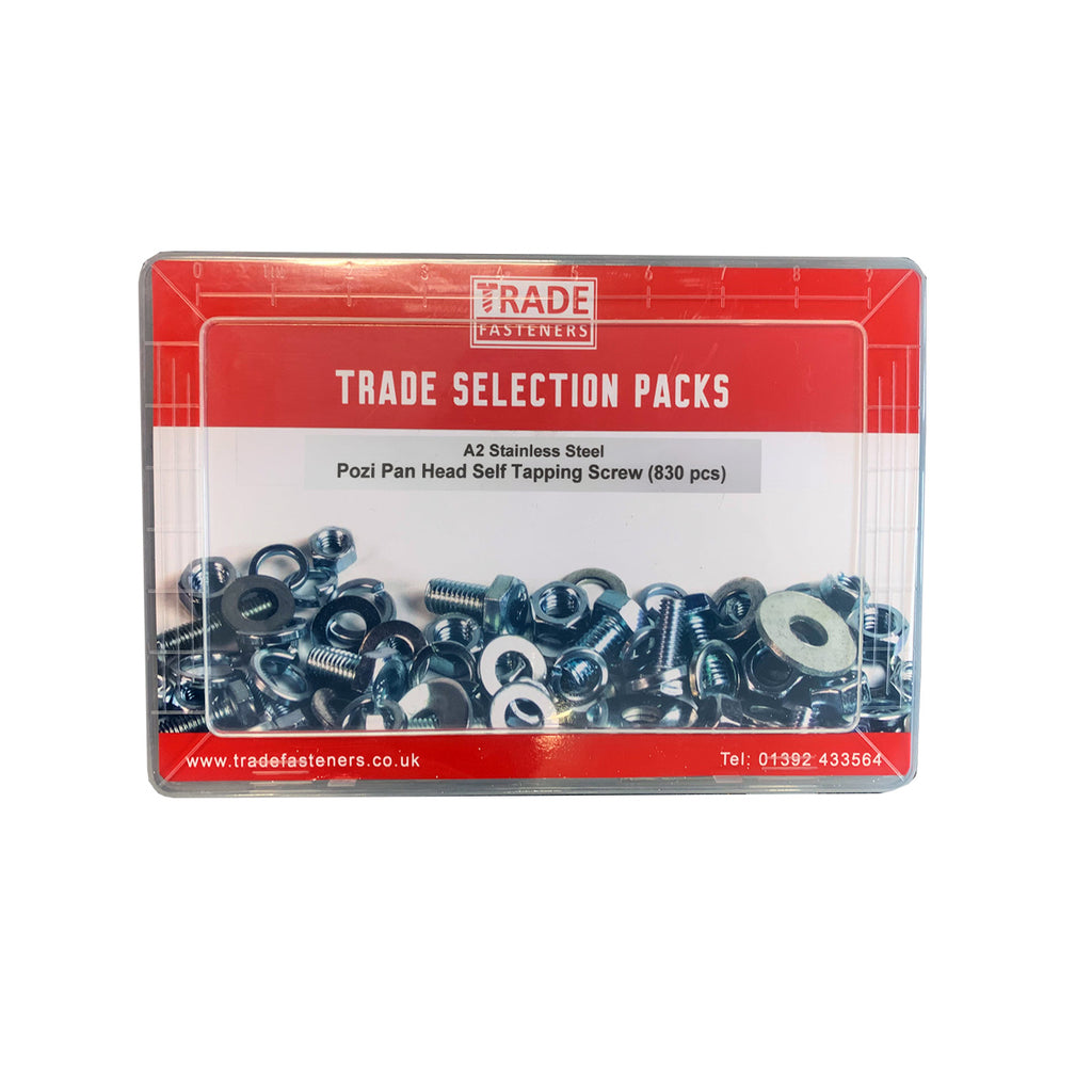 Trade Selection Pack - A2 Stainless Steel - Pozi Pan Head Self Tapping Screws (830pcs)