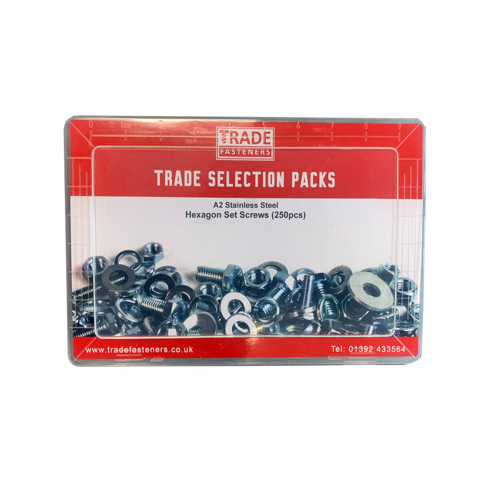 Trade Selection Pack - A2 Stainless Steel - Hexagon Set Screws (250pcs)