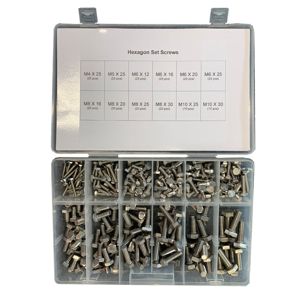 Trade Selection Pack - A2 Stainless Steel - Hexagon Set Screws (250pcs)